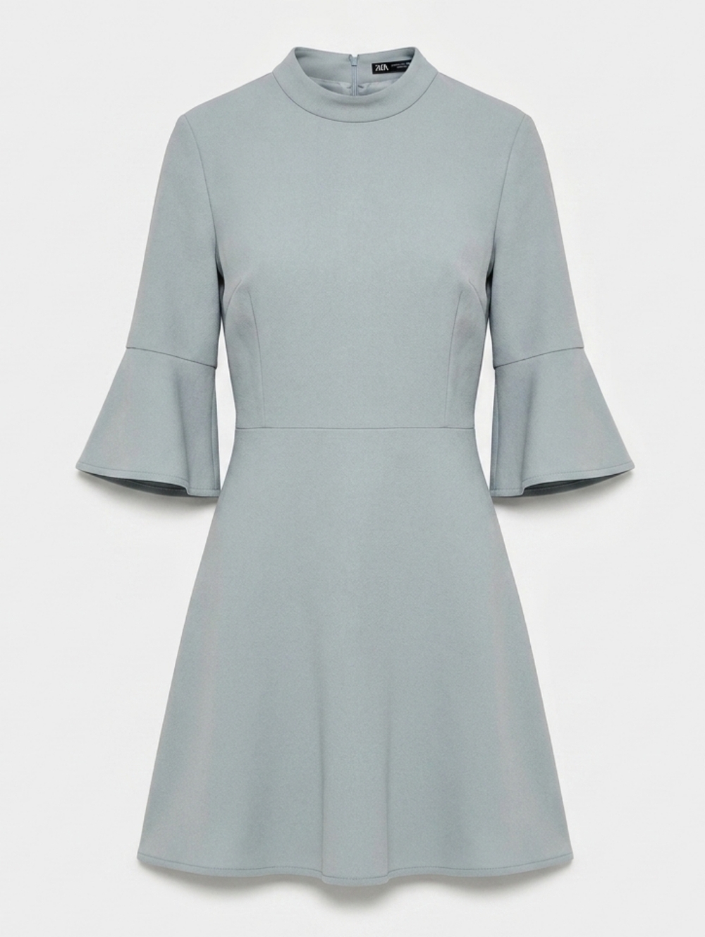 Zara A-Line Grey Fit & Flare 3/4 Bell Sleeve Romantic Minimal Minimalist Dress S
